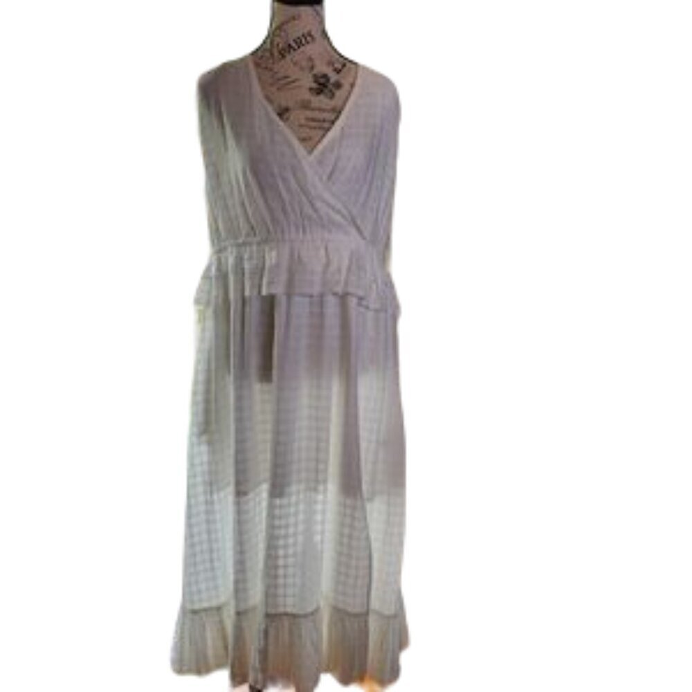 Caslon Women's Drawstring Sleeve Cotton Dress in Ivory Cloud NWT L